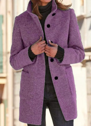 Women's Elegant Wool Blend Coat with Button Closure