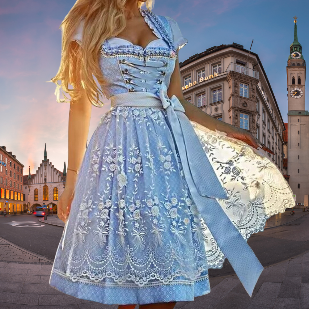 Women's Oktoberfest Dirndl Dress with Embroidery and Lacing