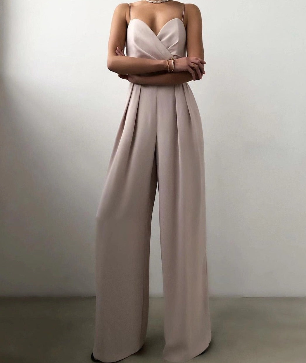 Women's Strappy Wide Leg Jumpsuit in Cotton Blend