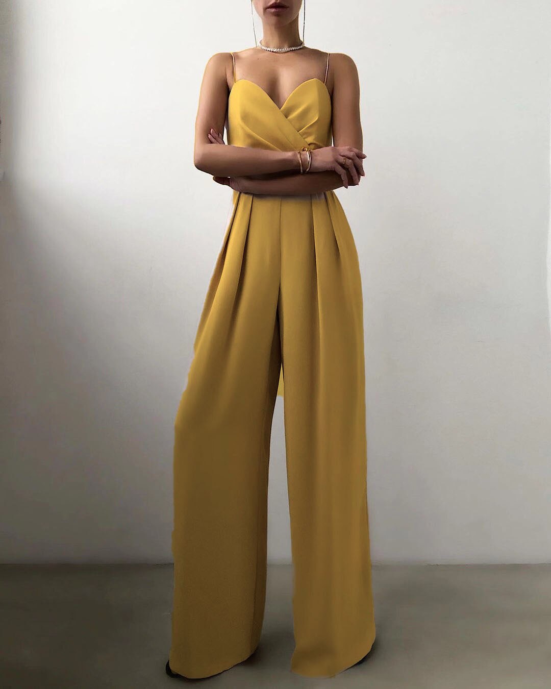 Women's Strappy Wide Leg Jumpsuit in Cotton Blend