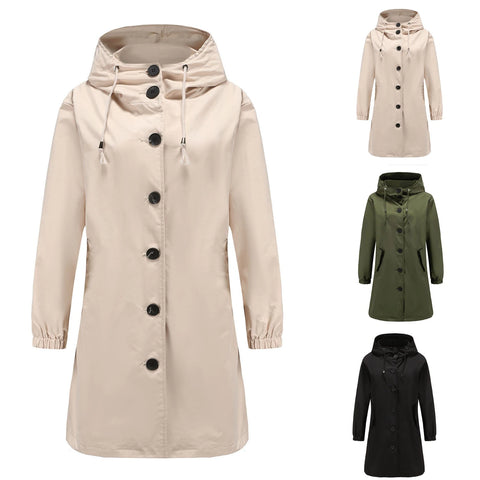 Women's Long Trench Coat with Hood for Spring and Autumn
