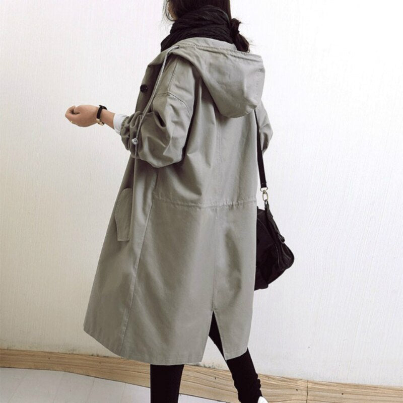 Women's Long Trench Coat with Hood for Spring and Autumn