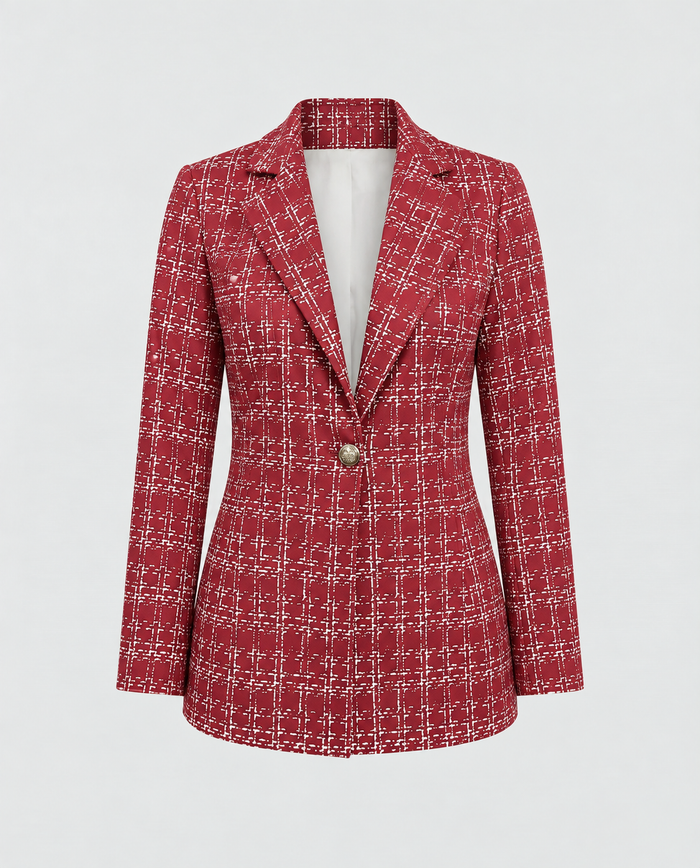 Blazer pied-de-poule pour femme à coupe ajustée et bouton unique