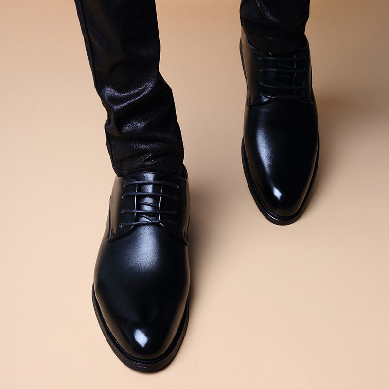 Men's British-Style Pointed-Toe Lace-Up Shoes with Height Lift