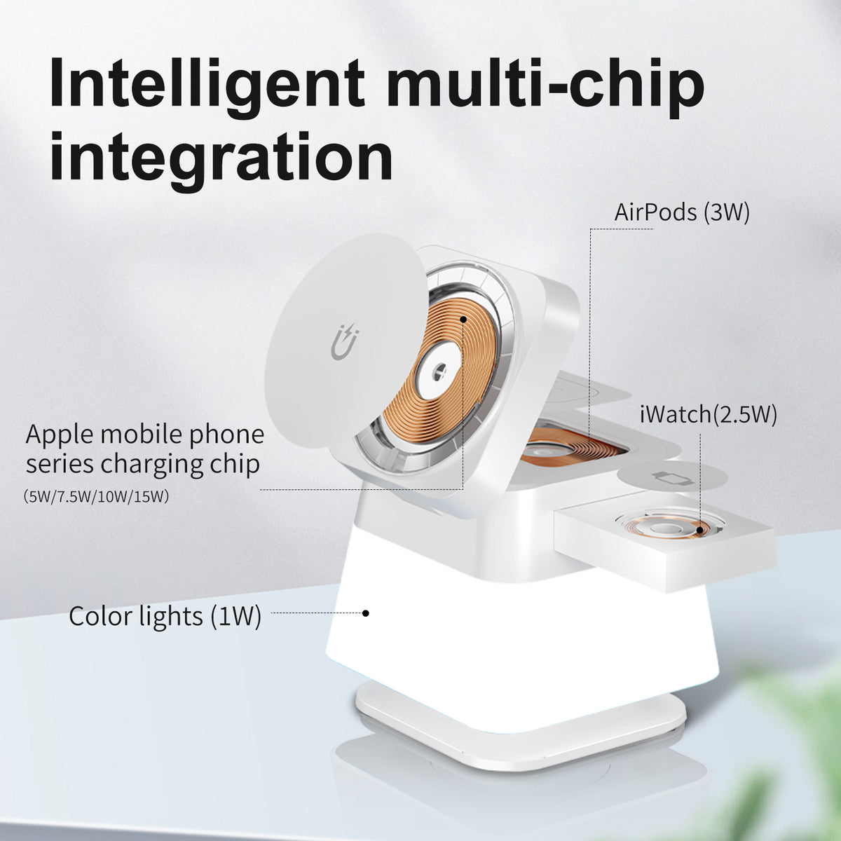 4 In 1 Magnetic Wireless Charger Stand With Rotating Colour Light