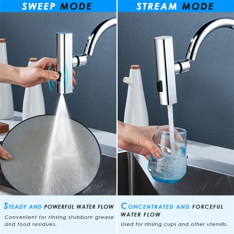 Rotating Kitchen Faucet Extender With Splash-Proof Waterfall Outlet