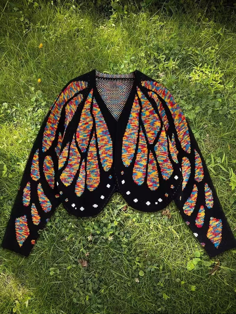 Women's Butterfly Knit Cardigan Sweater with Open Front, Long Sleeve
