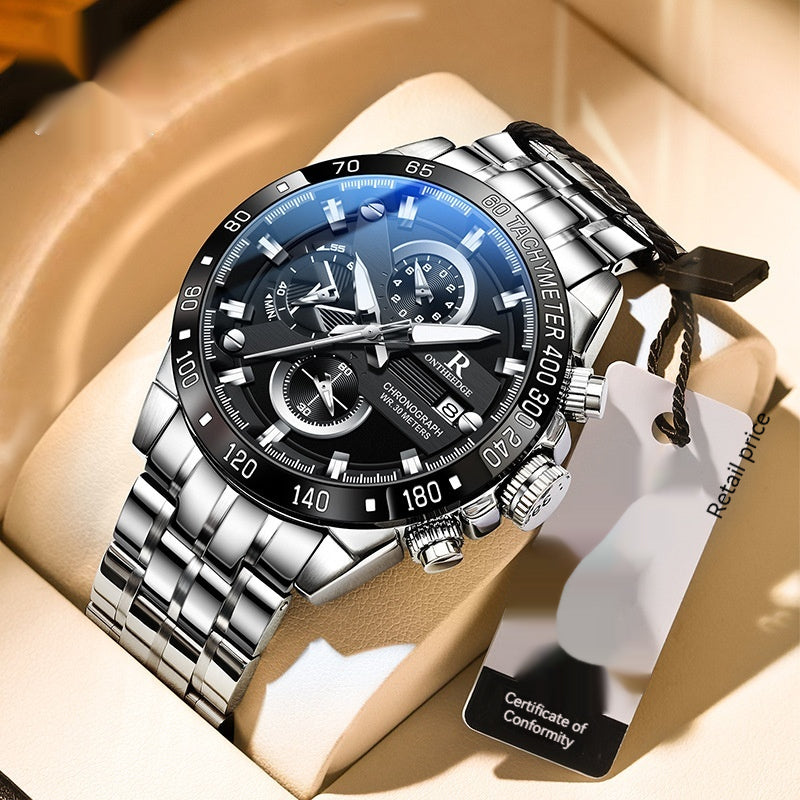 Men's Simple Water-Resistant Quartz Watch with Steel Strap