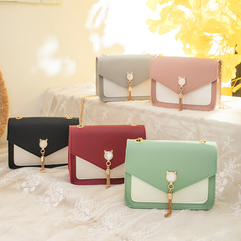 Cute Cat Tassel Crossbody Bag for Women, Small Chain Messenger Bag
