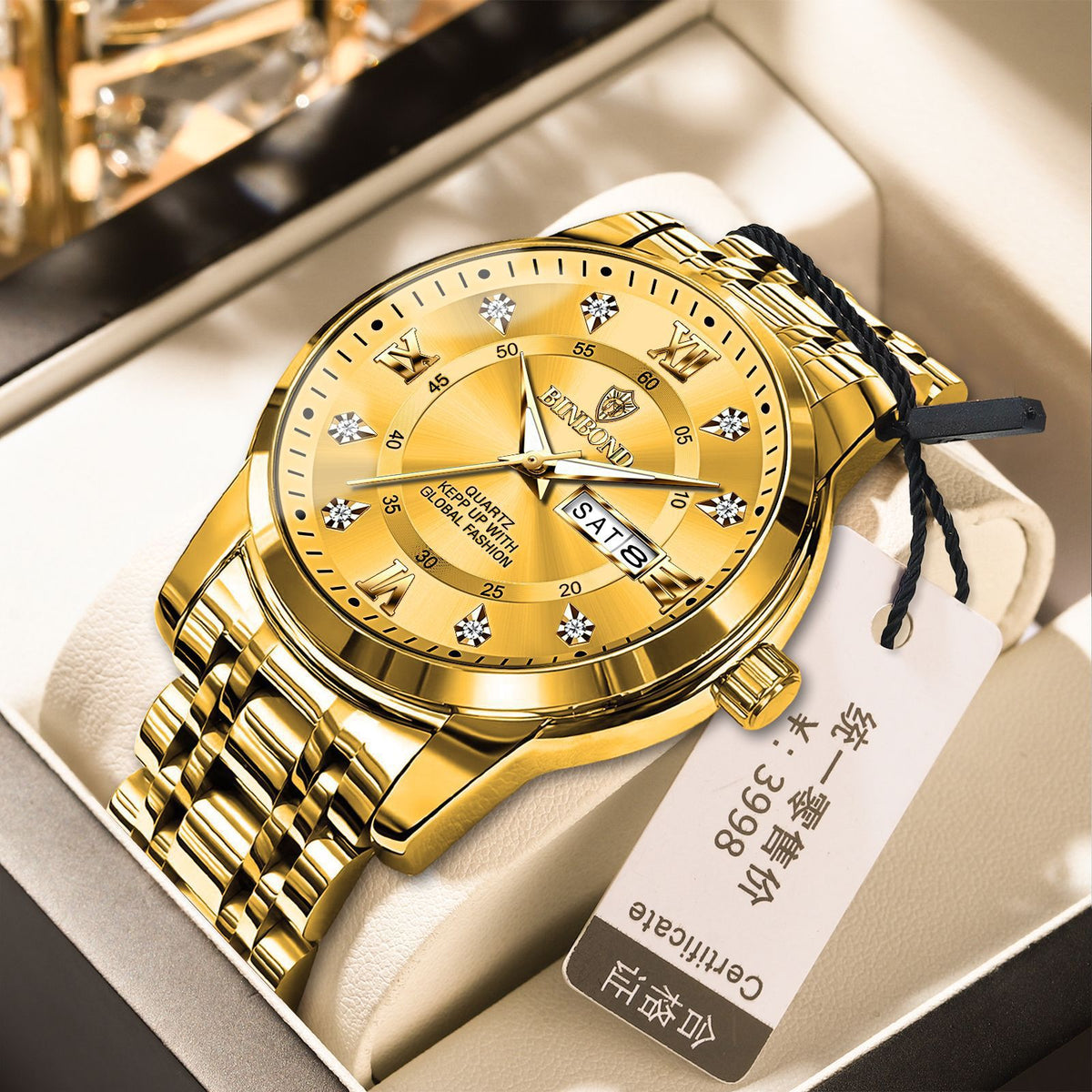 Light-Luxury Business Quartz Watch For Men In Steel And Gold