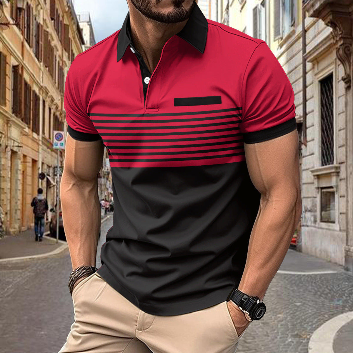 Men's Casual Striped Shirt with Chest Pocket in Thirteen Colours