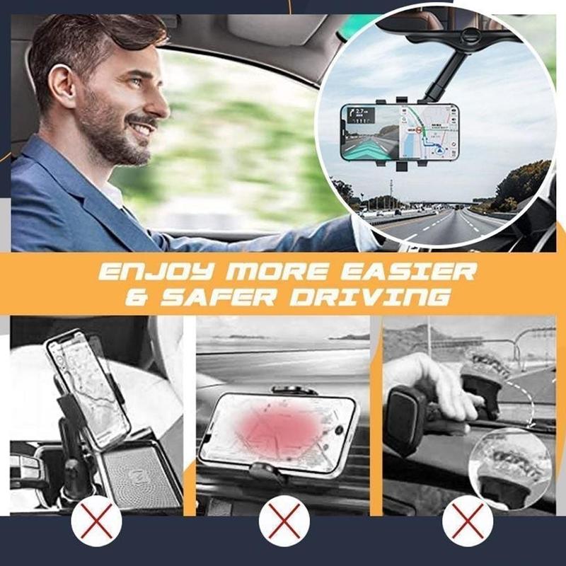 Rearview Mirror Phone Holder With 360 Rotation For Cars