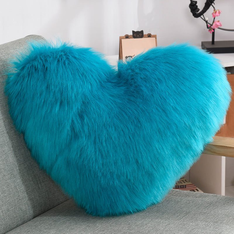 Heart Shape Plush Throw Pillow, Fluffy Shaggy Sofa Cushion
