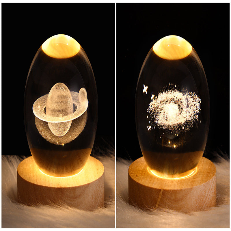 LED Galaxy Crystal Ball Night Light With Solid Wood Base