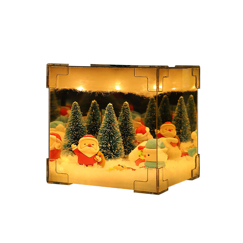 DIY Mirror LED Cube Lamp with 3D Santa Snowman Christmas Scene