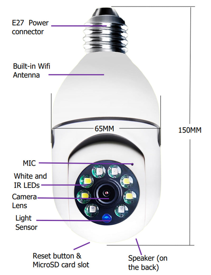 1080P WiFi Bulb Security Camera With 4X Zoom And Motion Alarm