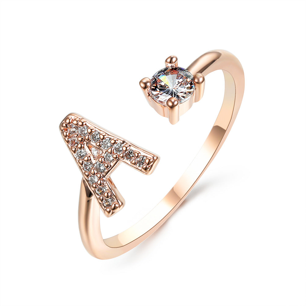 Adjustable Initial Letter Ring In Gold, Silver Or Rose Gold
