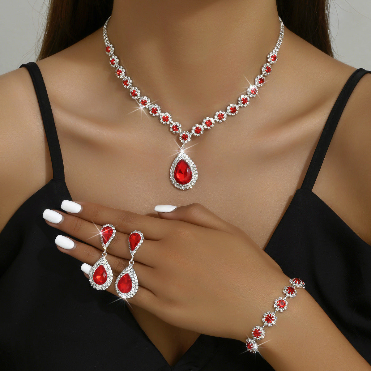 Bridal Jewellery Set With Necklace, Stud Earrings And Bracelet