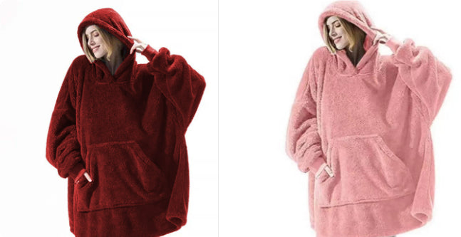 Oversized Fleece Hoodie With Big Pocket, Thick Double-Sided