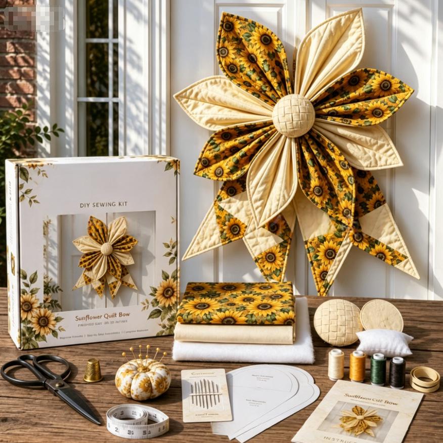 DIY Oversized Quilted Bow Sewing Kit, Fabric Craft Set