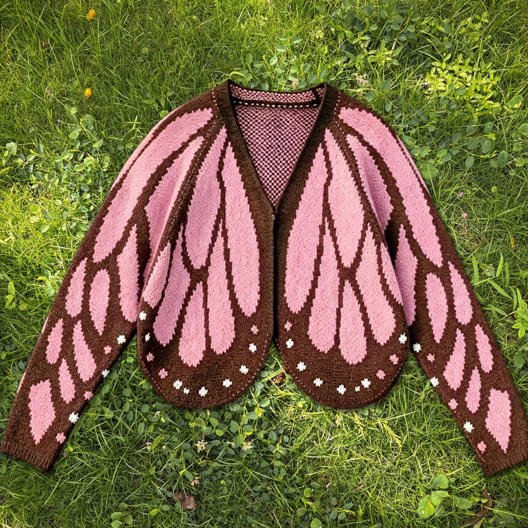 Women's Butterfly Knit Cardigan Sweater with Open Front, Long Sleeve