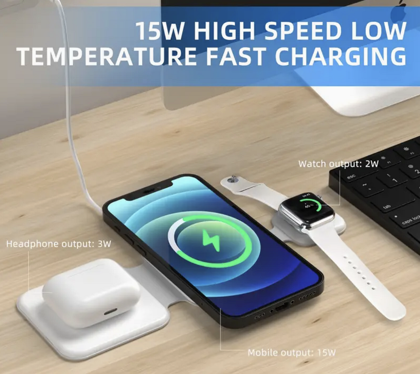 3 In 1 Foldable Magnetic Wireless Charger With 15W Output