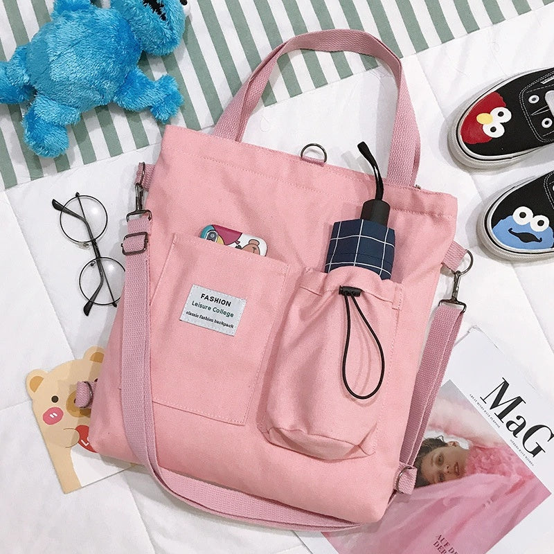 Harajuku Canvas Backpack With Pockets For Students And Women