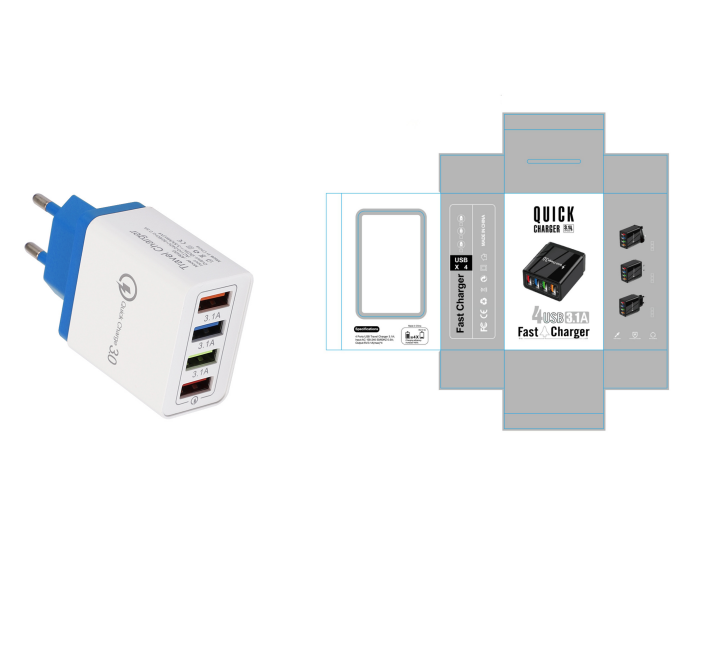 Quick Charge 3.0 USB Wall Charger with 4 Ports for Phones and Tablets