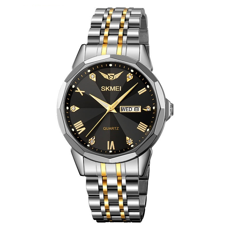 Men's Business Quartz Watch with Calendar and Solid Steel Strap