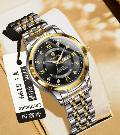 Light-Luxury Business Quartz Watch For Men In Steel And Gold
