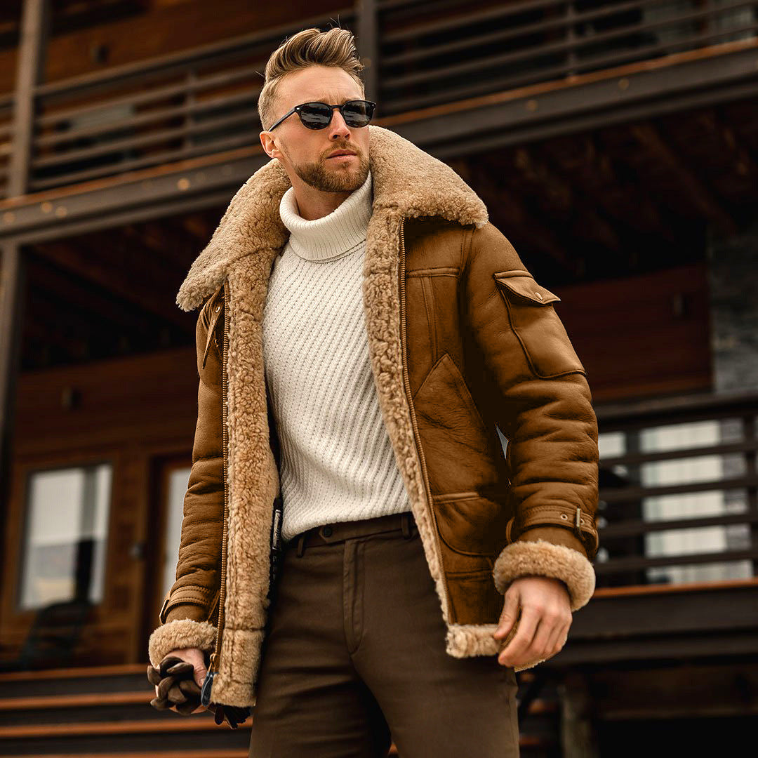 Men's Winter Military Fleece Jacket With Fur Collar