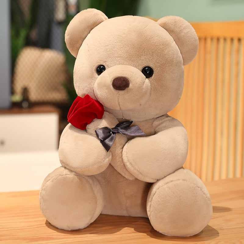 Lovely Hug Roses Teddy Bear Plush Pillow, Soft Stuffed Animal Doll