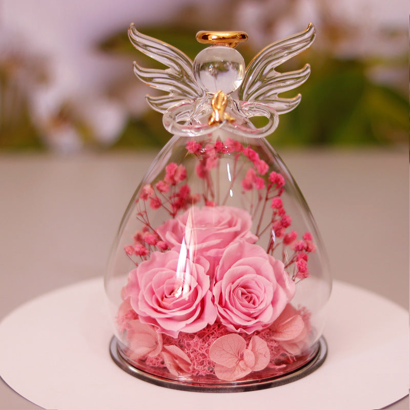 Eternal Flower Angel Gift Box with Glass Cover Dried Rose