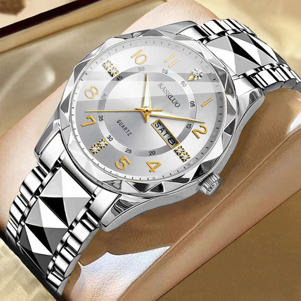 Men's Dual Calendar Luminous Quartz Watch, Waterproof