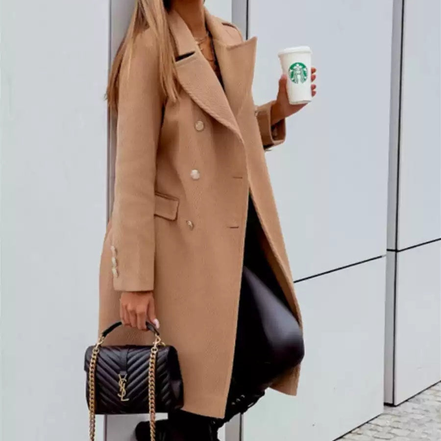 Women's Winter Cloth Coat With Suit Collar And Straight Cut