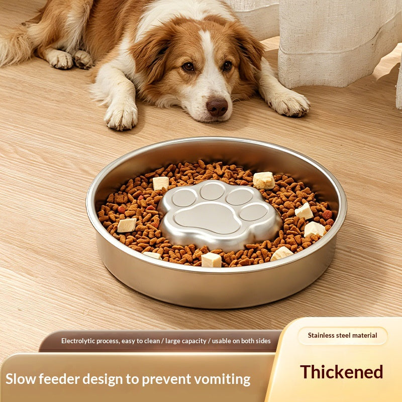 Thickened Stainless Steel Slow Feeder Pet Bowl, Round Or Square