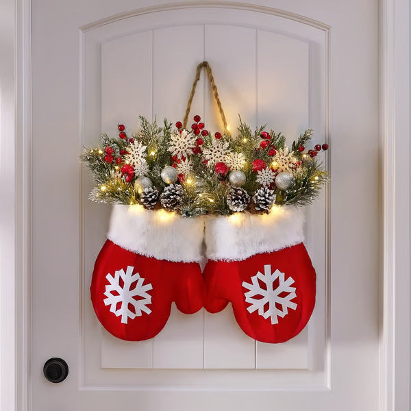 Christmas Glove Garland with Faux Flowers for Doors and Windows