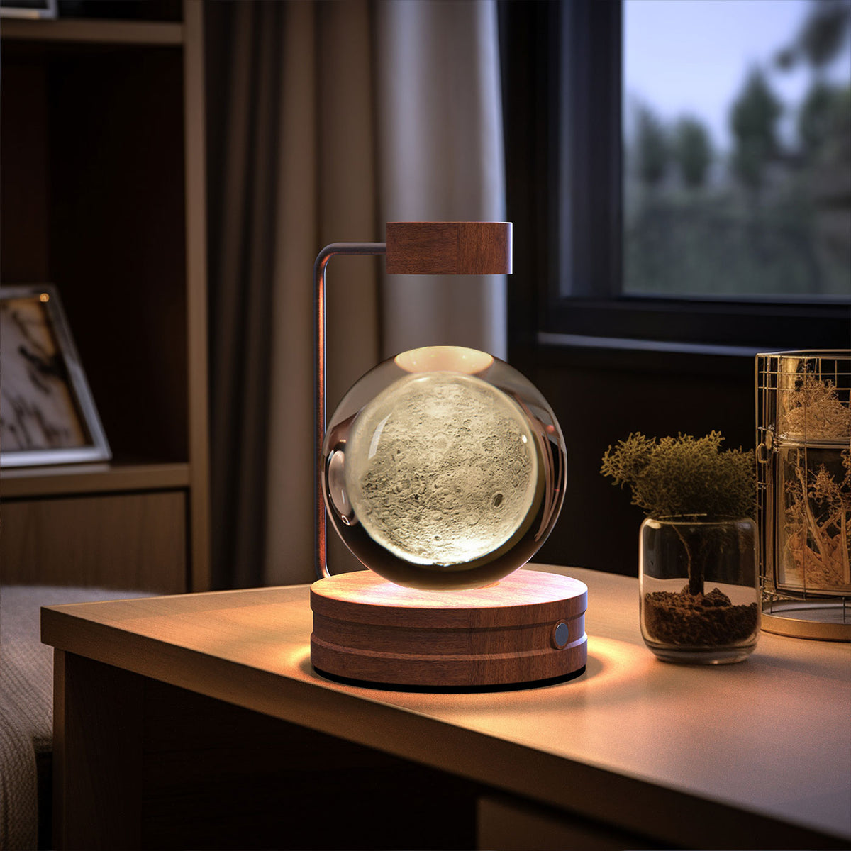 Crystal Ball Night Light With 3D Pattern On Wooden Base