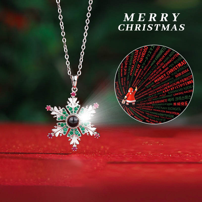 Christmas Snowflake Projection Necklace for Couples Gifts