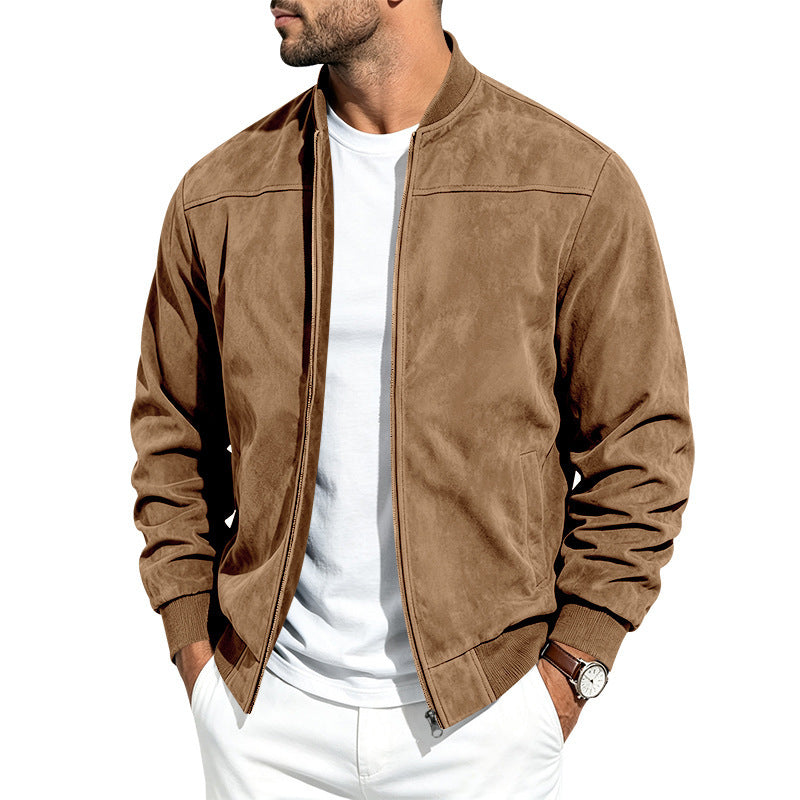 Men's Suede Zip-Up Jacket With Full Zip Closure, Casual Fit