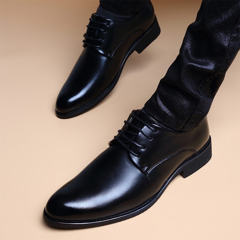 Men's British-Style Pointed-Toe Lace-Up Shoes with Height Lift