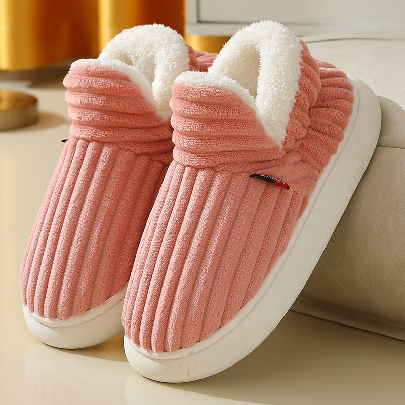 Women's Winter Plush Home Slippers with Striped Soft Sole