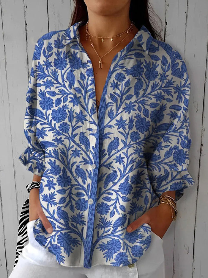 Carol | Uformell bluse med krage og hagemotiv