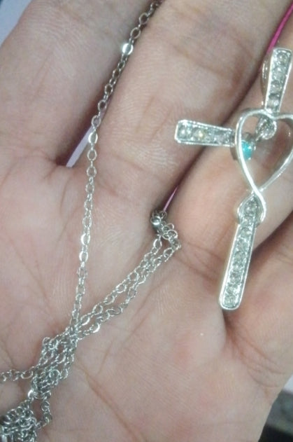 Birthstone Crystal Cross and Heart Pendant Necklace, Gold-Plated