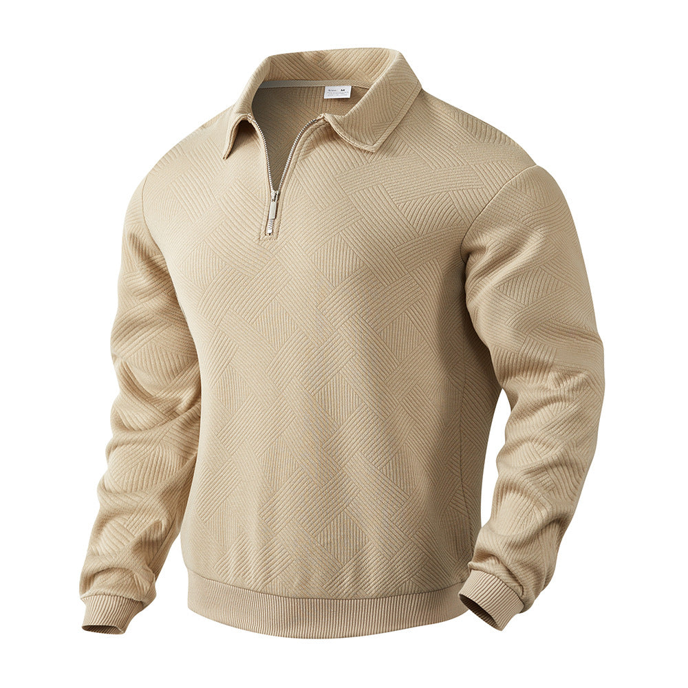 Men's Lapel Jacquard Half-Zip Sweatshirt in Solid Colours