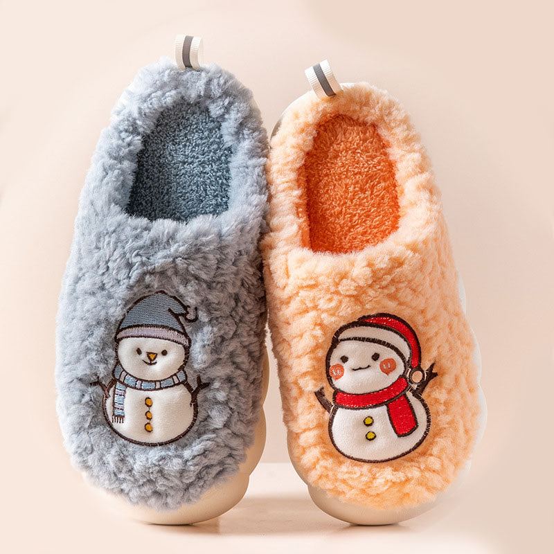 Cute Snowman Plush Slippers with Thick Anti-Slip Sole