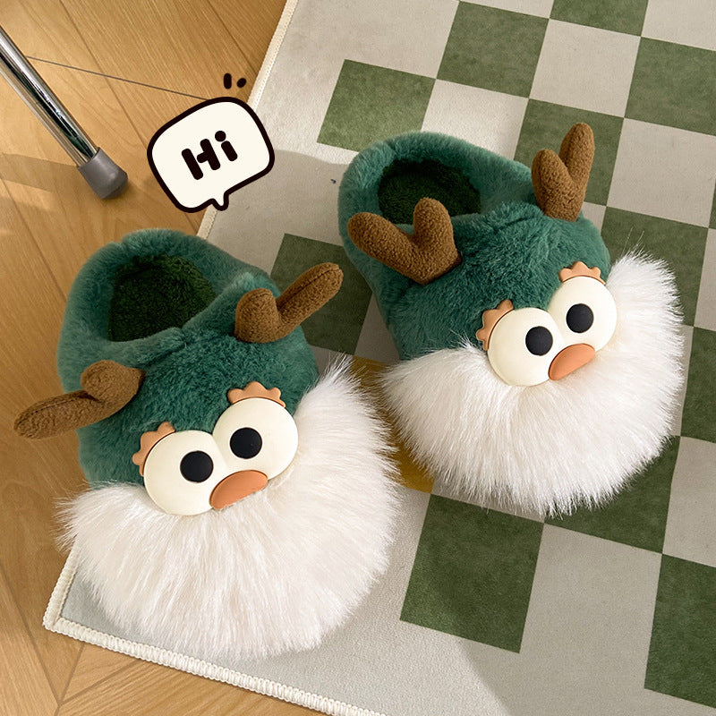 Cute Cartoon Christmas Deer Cotton Slippers Half-Wrap Style