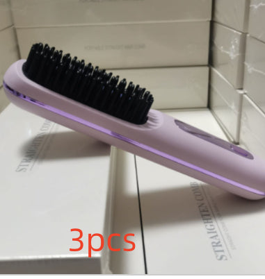 2-in-1 Cordless Hair Straightener Brush, USB Rechargeable