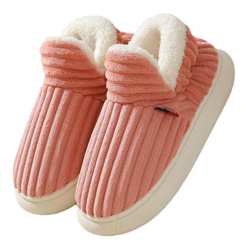 Women's Winter Plush Home Slippers with Striped Soft Sole