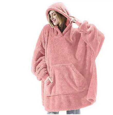 Oversized Fleece Hoodie With Big Pocket, Thick Double-Sided